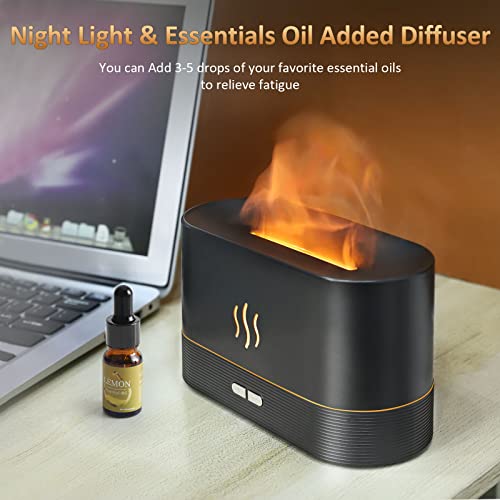 Flame Diffuser Humidifier-Auto Off 180ml Essential Oil Diffuser-2 Modes Brightness Aroma Humidifier with Fire Flame Effect for Home,Office,Spa,Gym(Black)