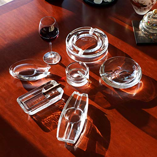 Pasabahce Crystal Glass Cigar Ashtray for Patio, Heavy, Handmade, Luxury, Outdoor, Indoor, Home, Office (Long with 2 Holders)