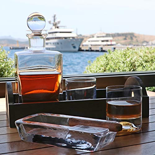 Pasabahce Large Heavy Glass Cigar Ashtray for Men, Outdoor Ash Tray for Patio, Cigar Lovers Gift Set for Smokers Mens (Rectangular Large)