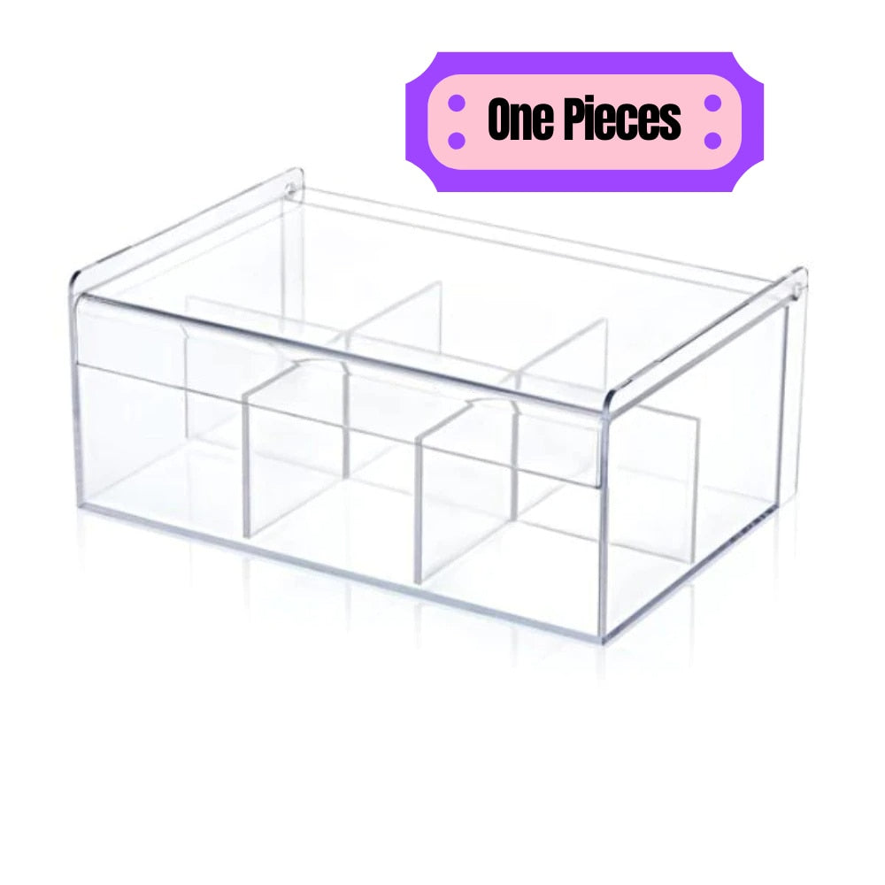 Deluxe Acrylic Tea Box Organizer: A Multifunctional Storage Solution with Six Compartments for Tea Bags, Coffee, Teacup, Infuser, and Lid - Perfect for Home and Kitchen Use