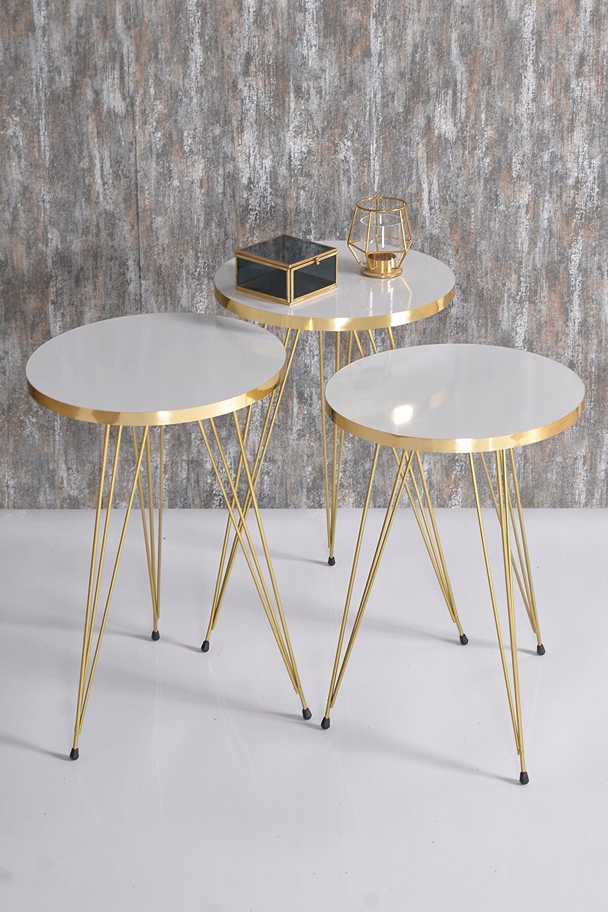 40.69 $ | Coffee Table Nesting Table Gold Bendir Wire Home Decor Triple Set Marble Pattern