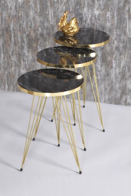 40.69 $ | Coffee Table Nesting Table Gold Bendir Wire Home Decor Triple Set Marble Pattern