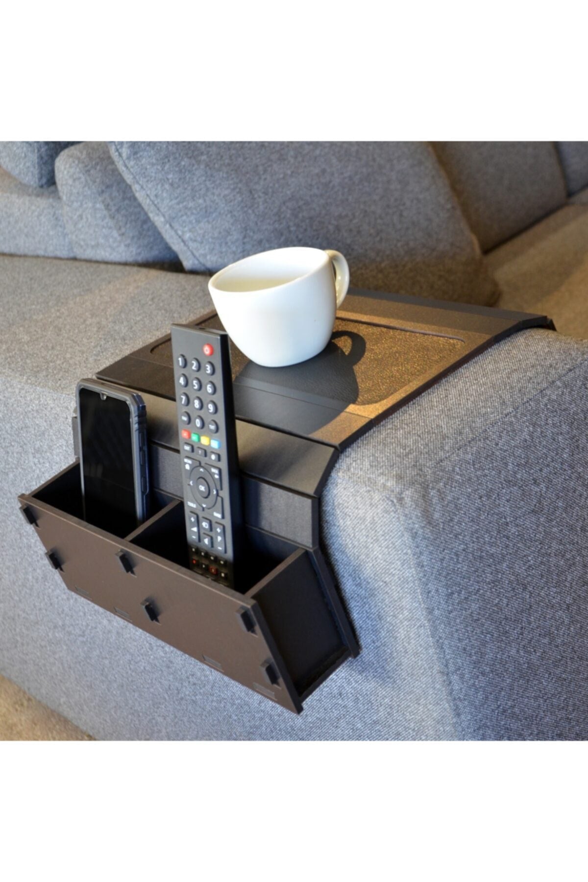 Sofa Tray Table - Remote Control and Cellphone Organizer Holder Black